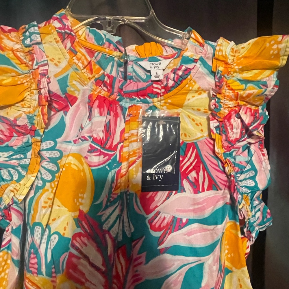 Crown & Ivy Colorful Ruffle Sleeve Top